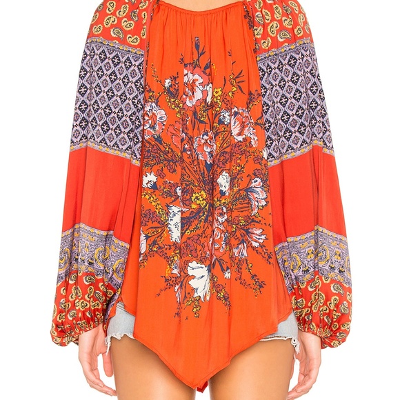 SOLD Free People Positano Boho Print Red Blouse - Picture 5 of 6